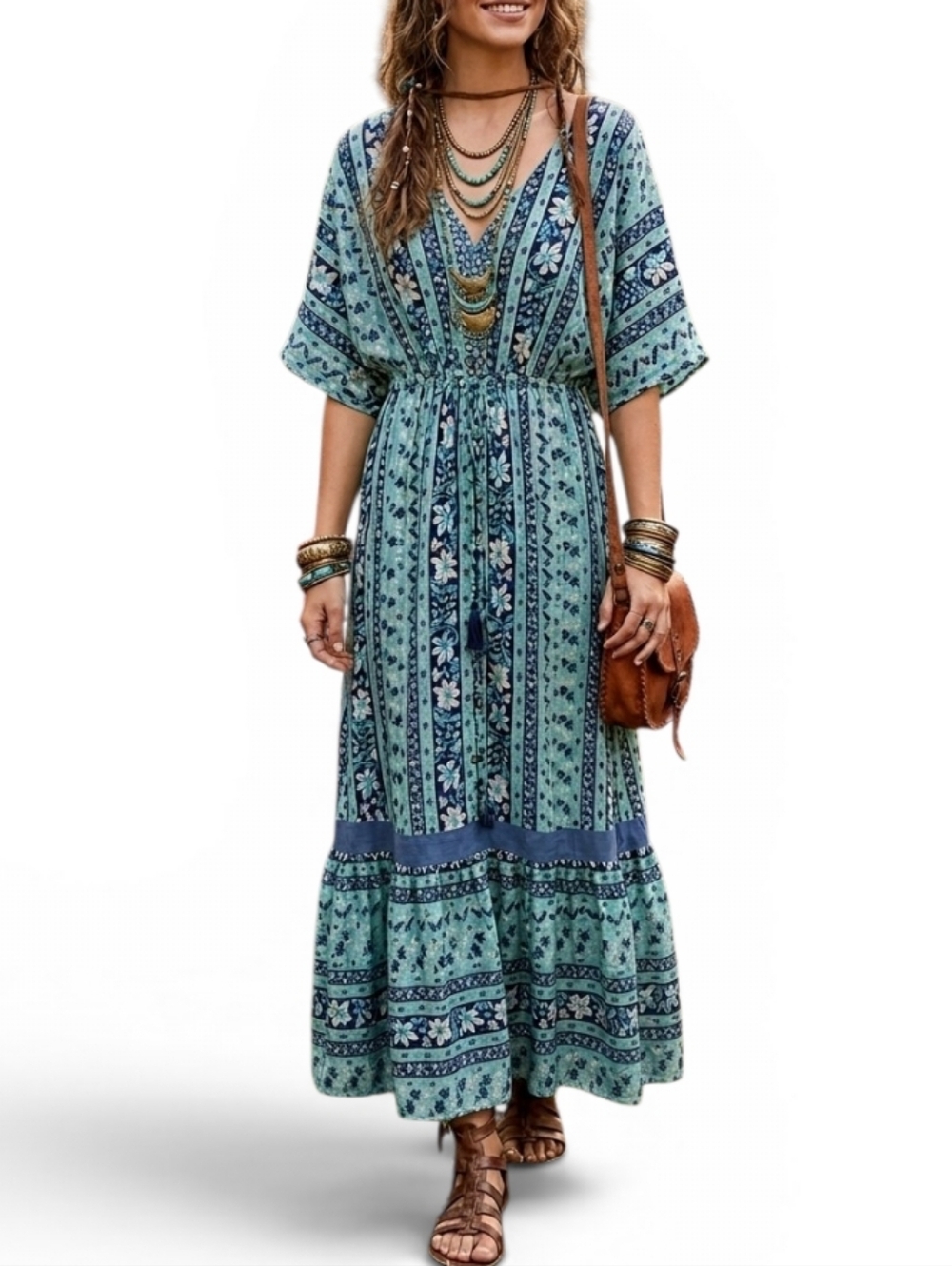 Anthropologie Boemo Boho Tiered Maxi Dress Blue Floral Paisley Whimsigoth MP - Picture 1 of 9